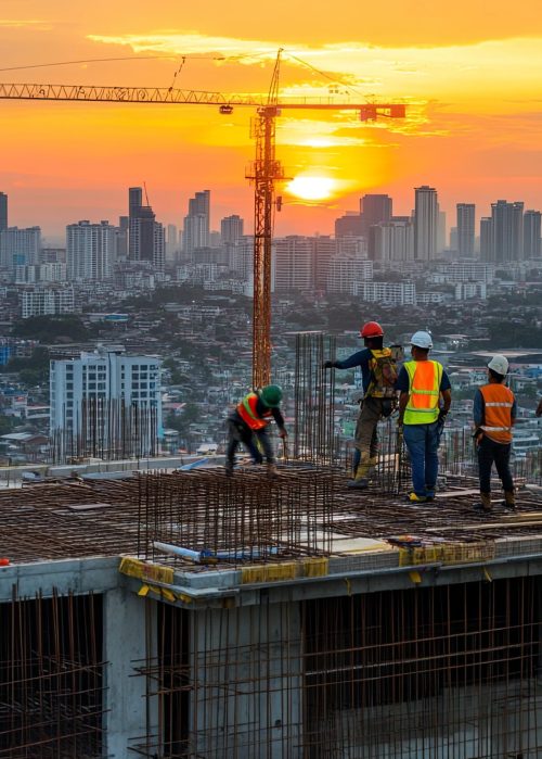 Construction Workers at Sunset